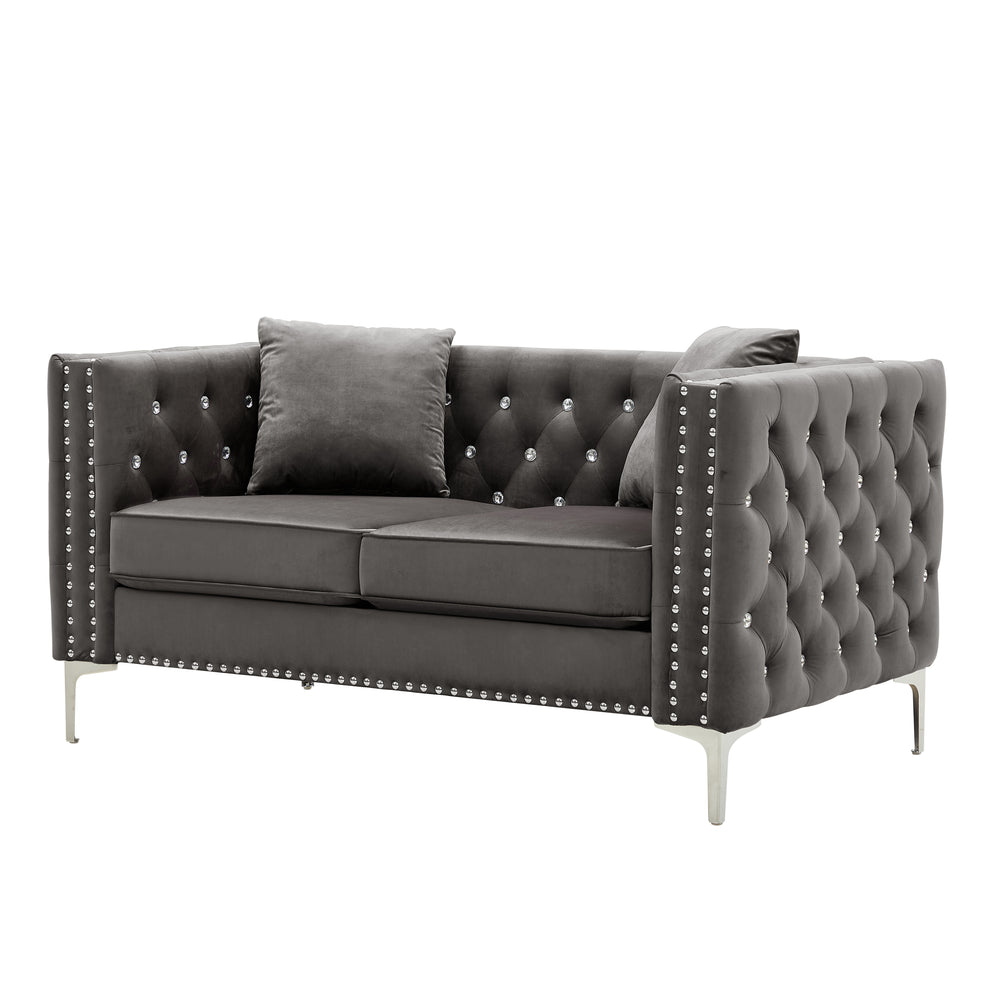 Glam Velvet Sofa with Jeweled Accents