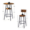 Rustic Round Bar Stool Set with Backrest and Shelves