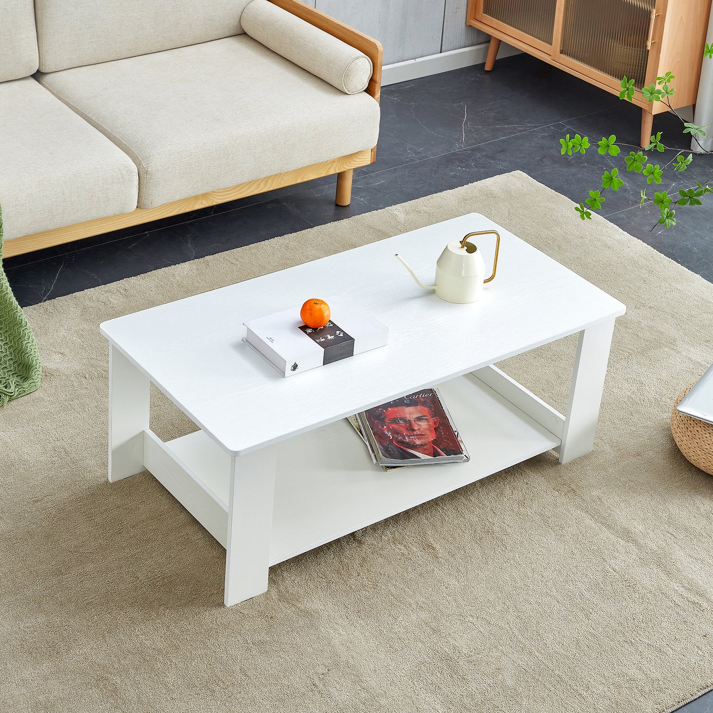 Chic Double-Layered White Coffee Table