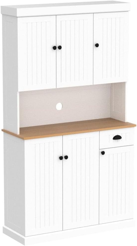 Chic White Pantry & Microwave Stand with Adjustable Shelves