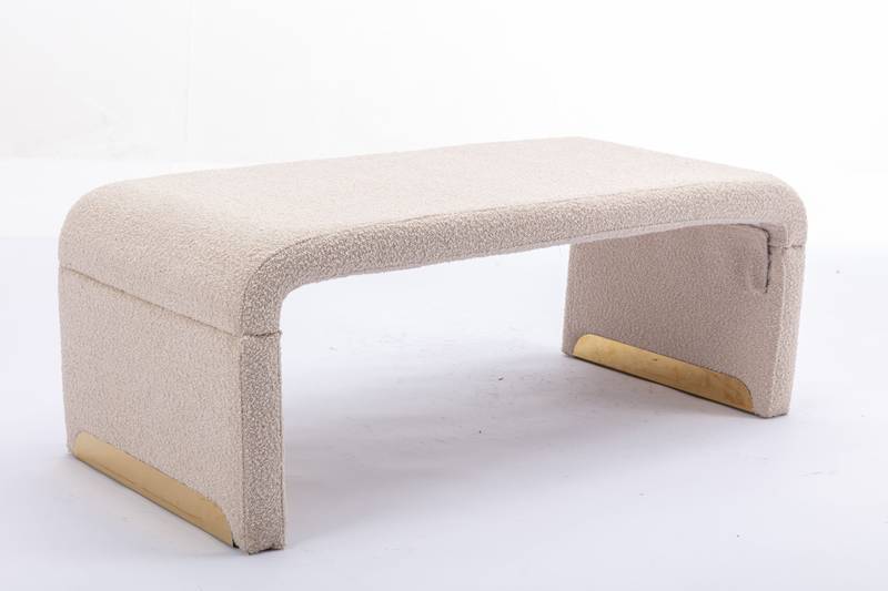 Chic Beige Boucle Ottoman with Gold Legs