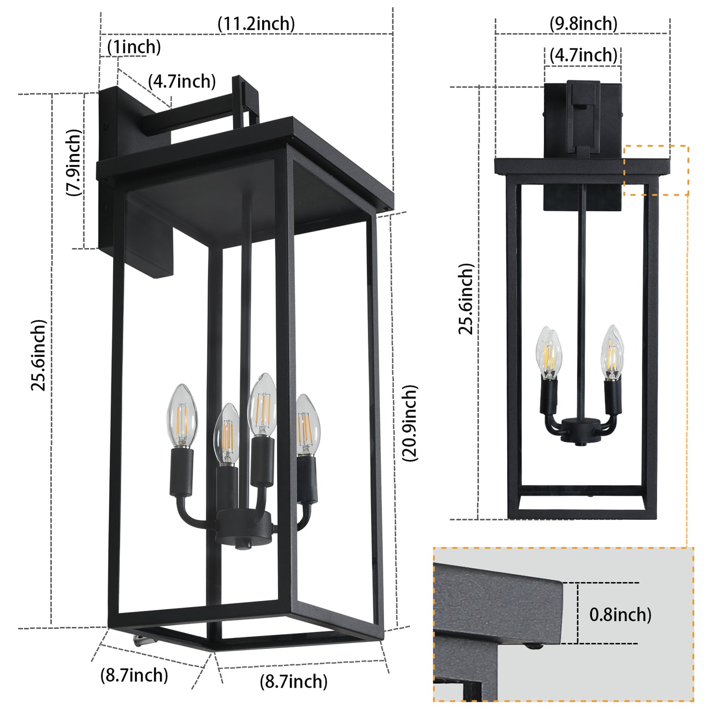 Stylish Black Outdoor 4-Light Wall Sconce