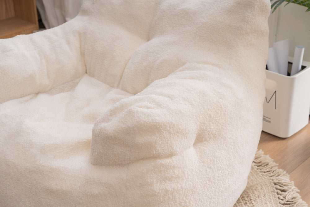 Cozy Teddy Bean Bag Chair in Ivory White