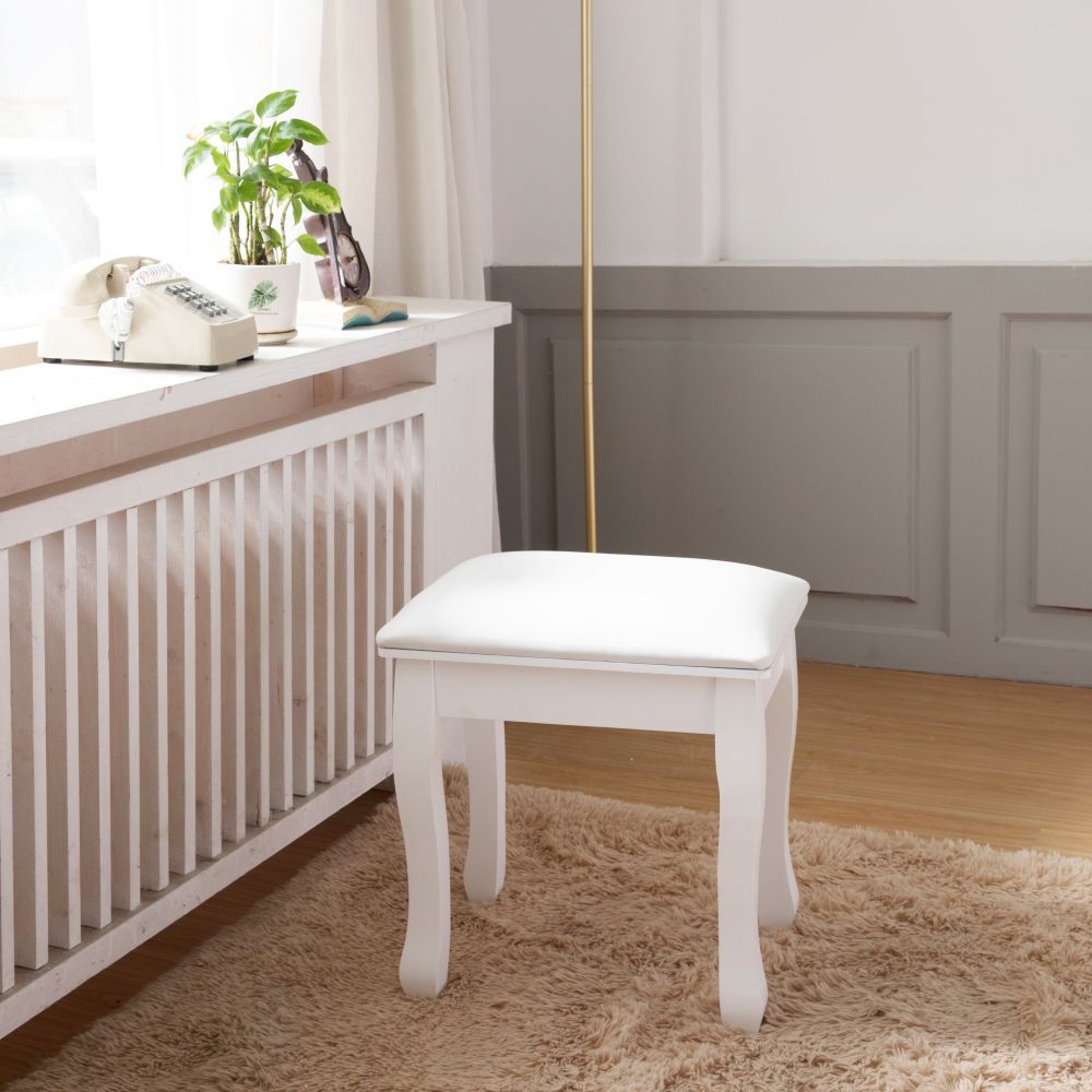 Chic White Makeup Stool with Cozy Cushion