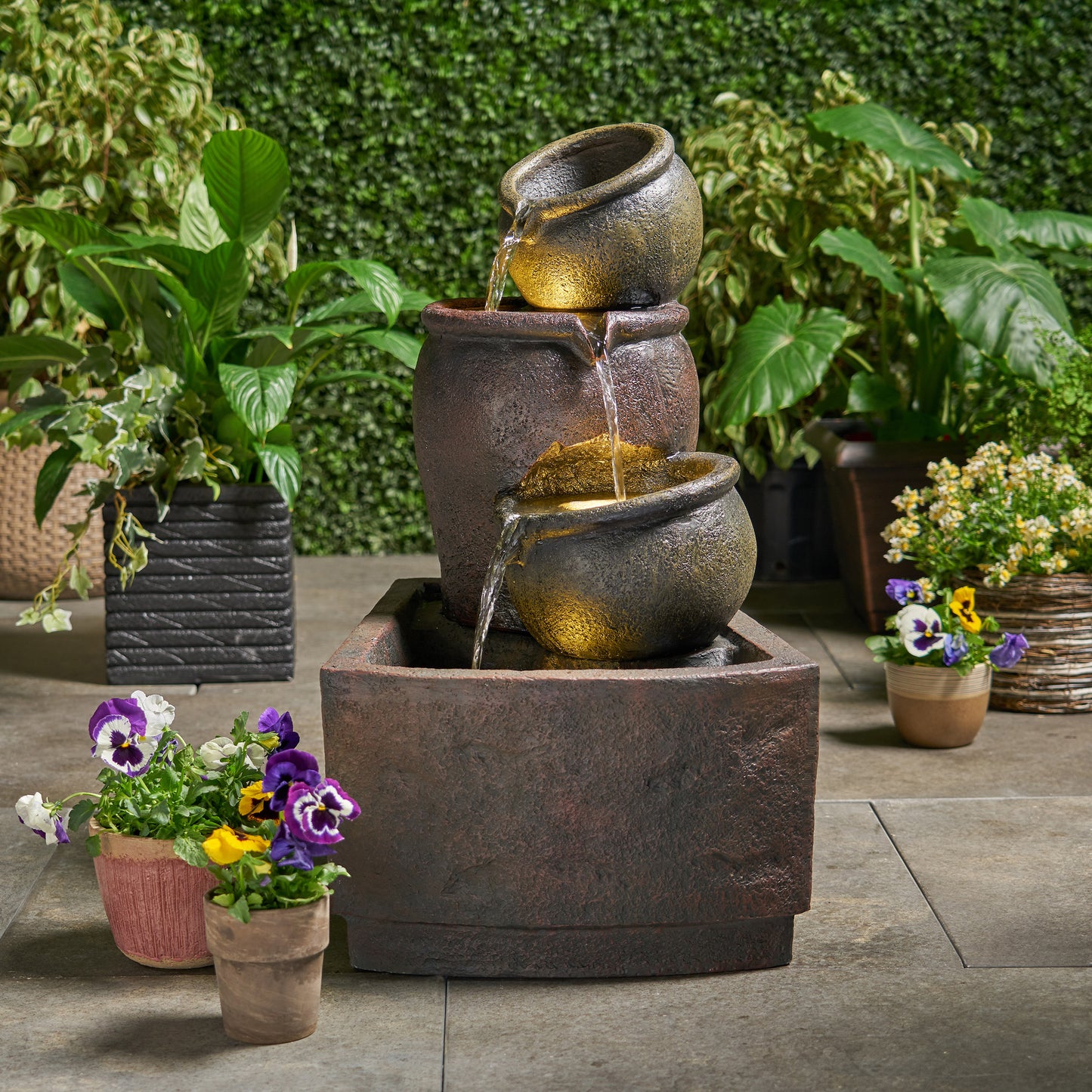 Rustic Triple-Tier Bochas Fountain