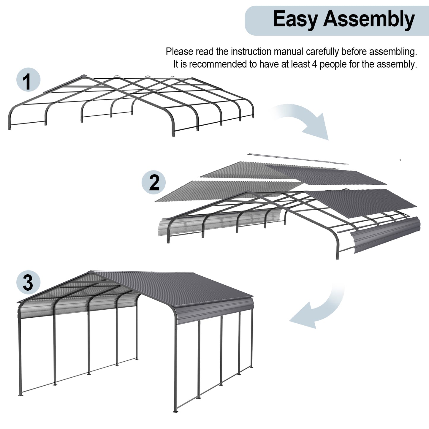 Heavy-Duty Galvanized Metal Carport - Outdoor Storage Canopy for Cars, Boats, and Trucks