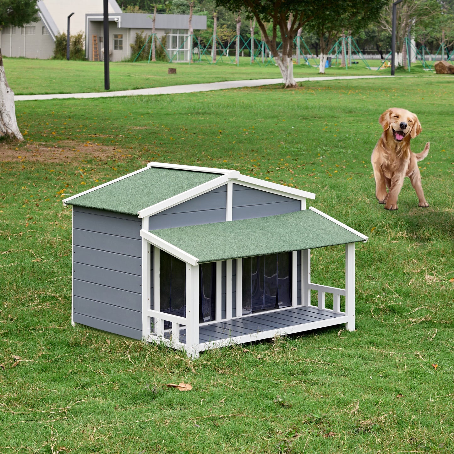 Cozy Log Cabin Dog House with Porch