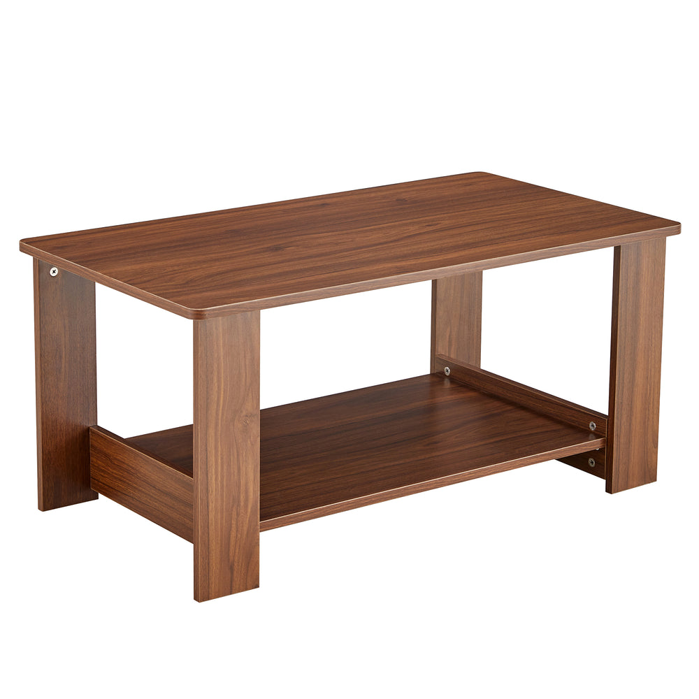 Sleek Walnut Double-Layer Coffee Table