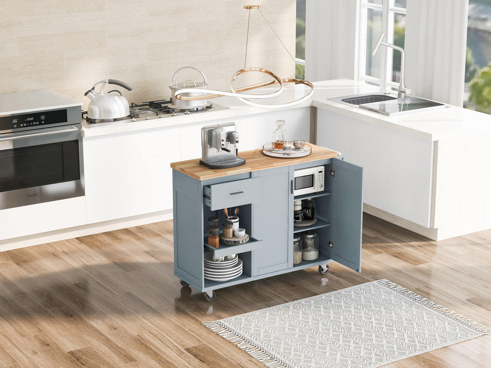 Rolling Kitchen Island with Foldable Top and Storage