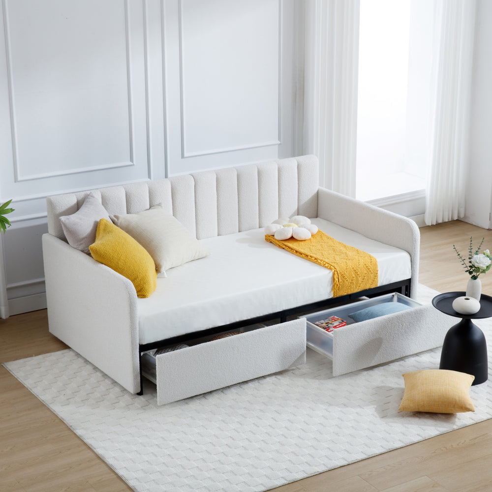 Ivory Boucle Flora Daybed with Storage