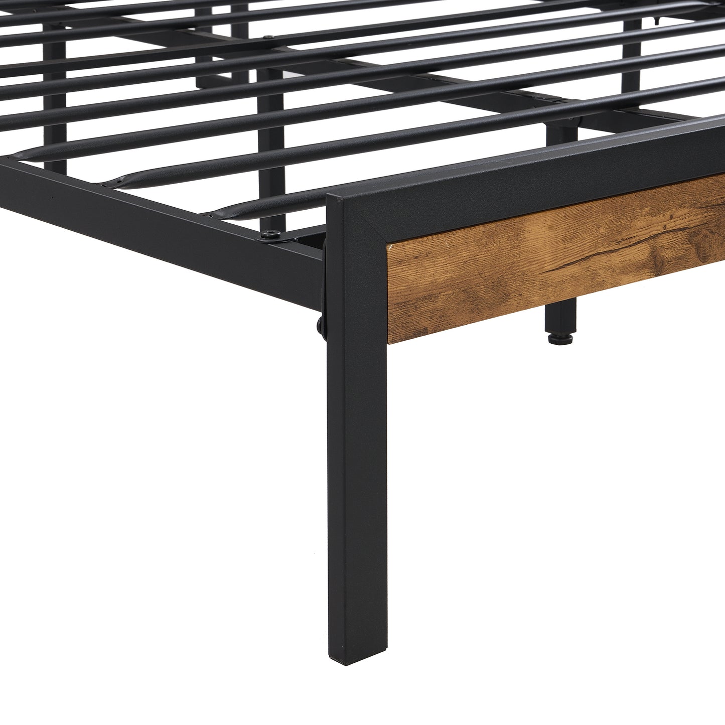 Stylish Queen Metal Bed Frame with Wooden Accents & USB Charging - No Box Spring Needed!