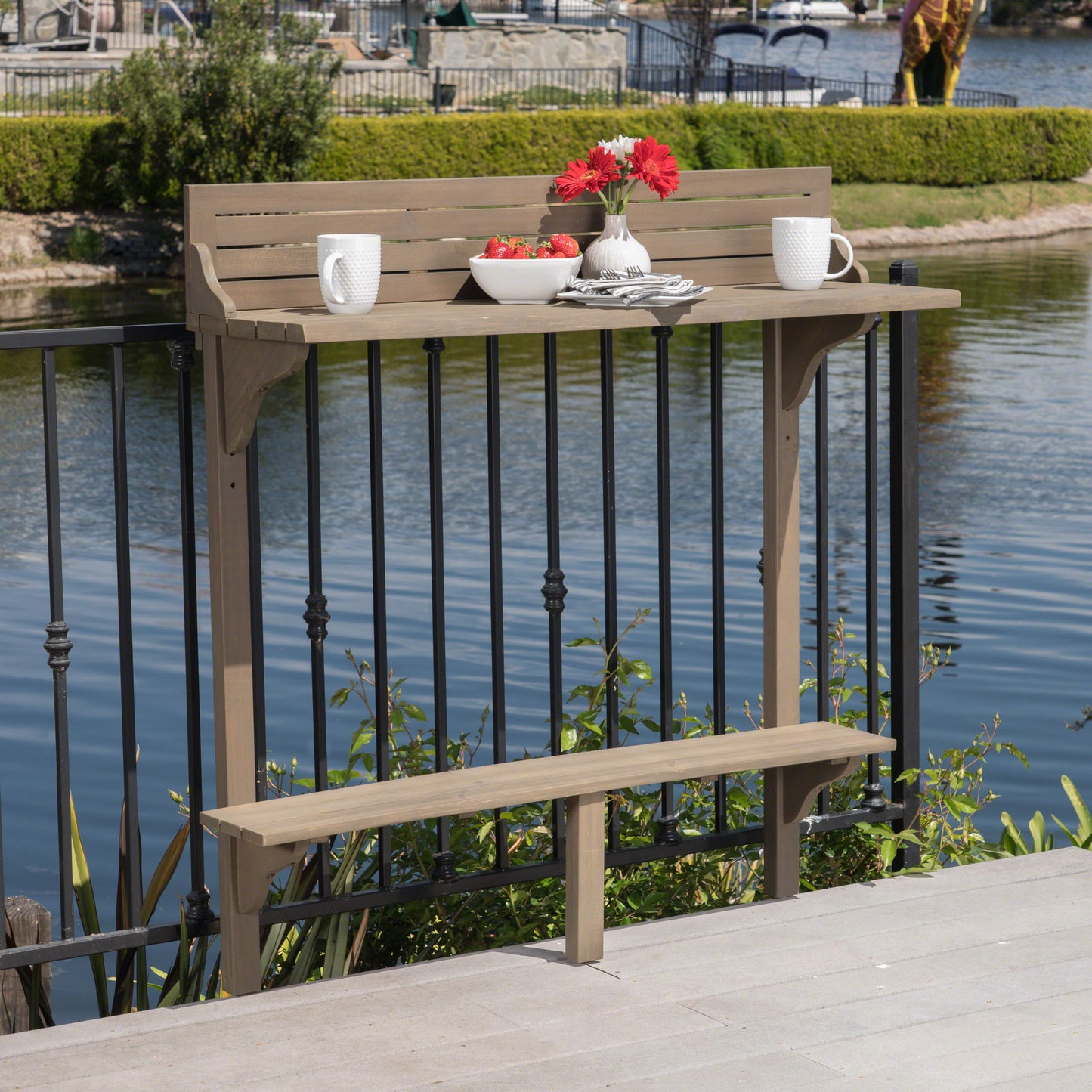 Gray Acacia Wood Balcony Bar Table