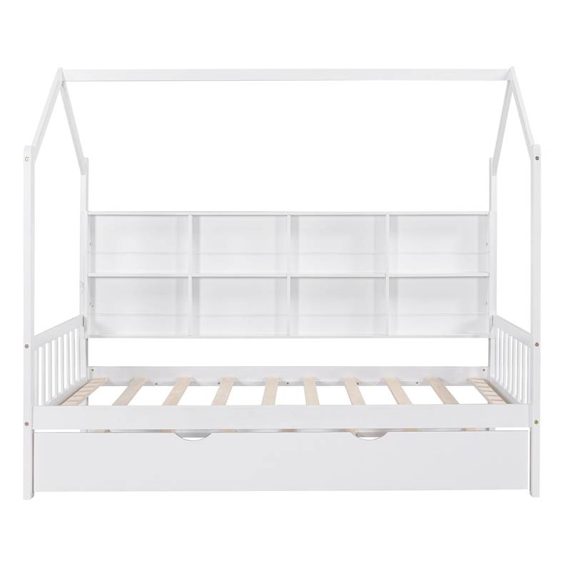Cozy Wood House Bed with Trundle for Kids