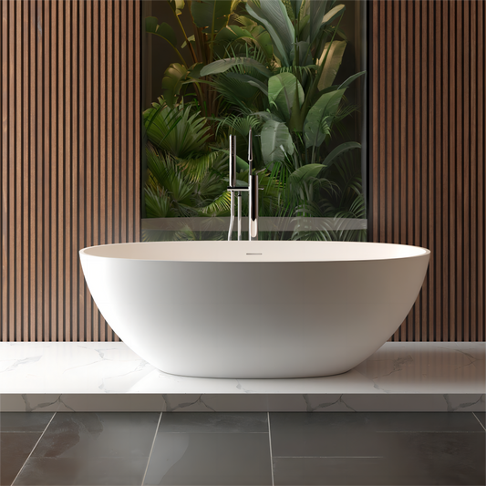 Luxury Soaking Stone Bathtub - Elegant Matte White Design