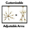 Brushed Brass Sputnik Chandelier with Adjustable Arms