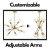 Brushed Brass Sputnik Chandelier with Adjustable Arms