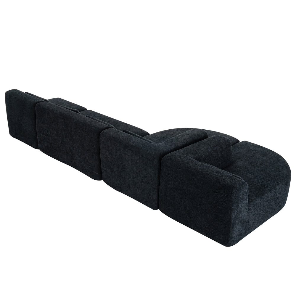 Chic Black Modular Sofa with Loungers and Plush Pillows