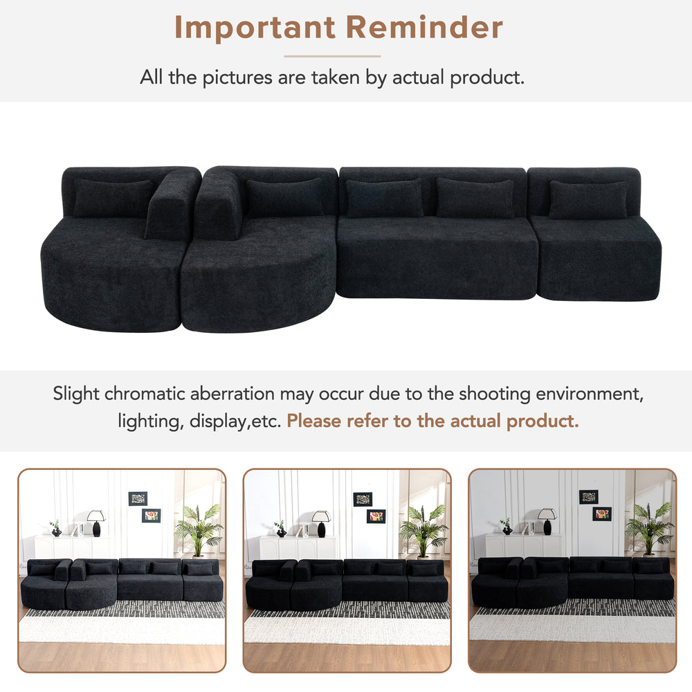 Chic Black Modular Sofa with Loungers and Plush Pillows