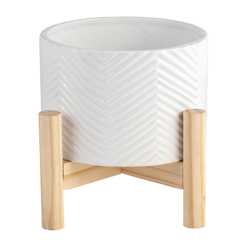 Chevron Chic Planter with Wood Stand