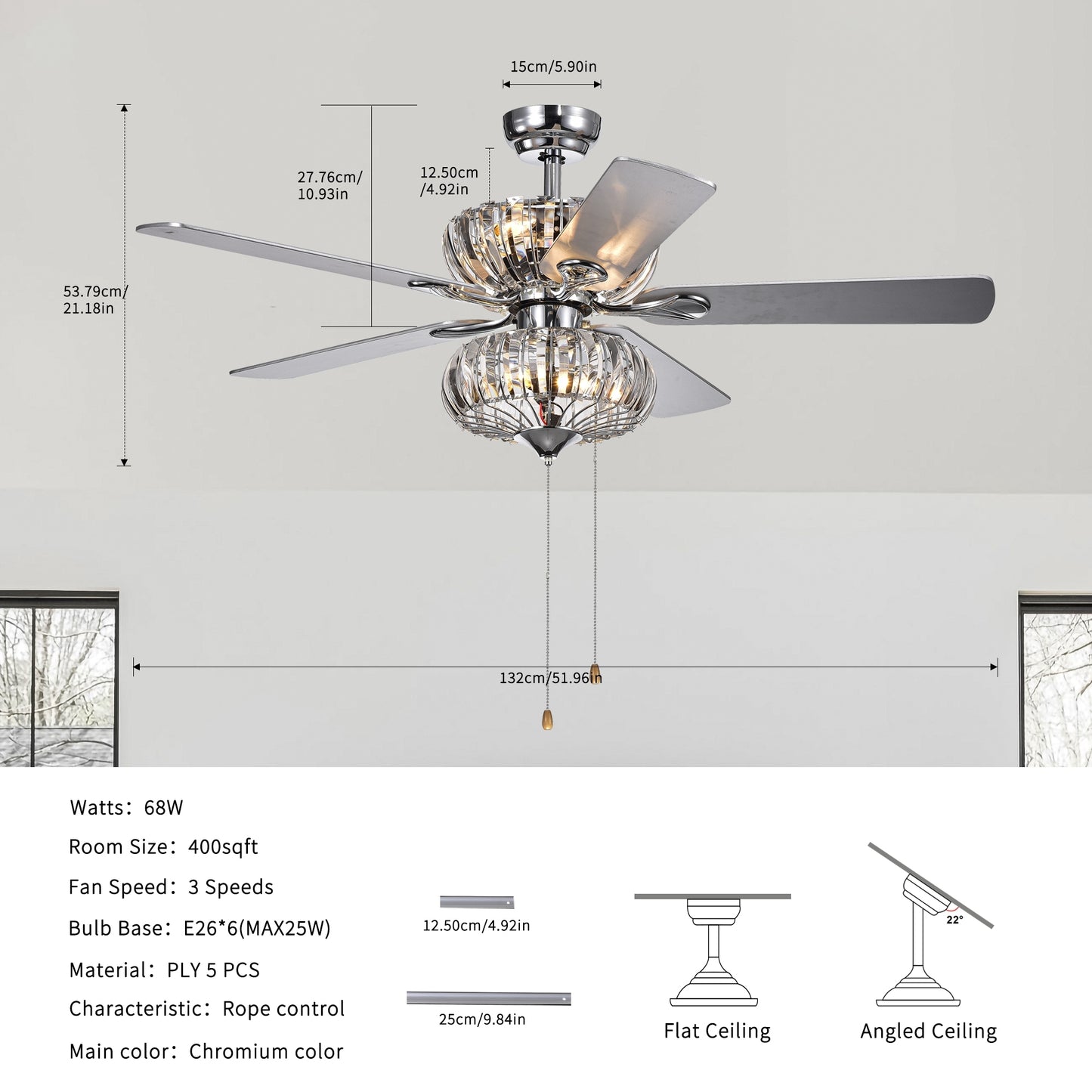 Chic Crystal Fandelier with Reversible Blades