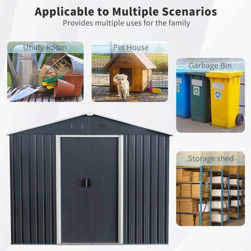Spacious Black Outdoor Metal Storage Shed