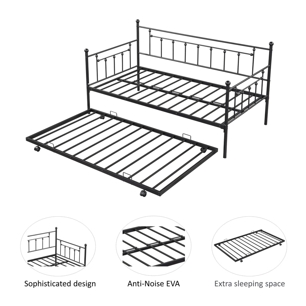 Vintage Metal Twin Daybed with Trundle - Stylish & Space-Saving Comfort