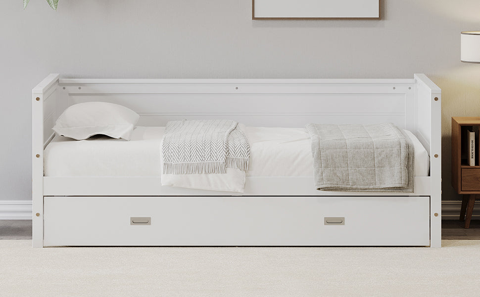 Space-Saving White Twin Daybed with Trundle for Kids & Teens