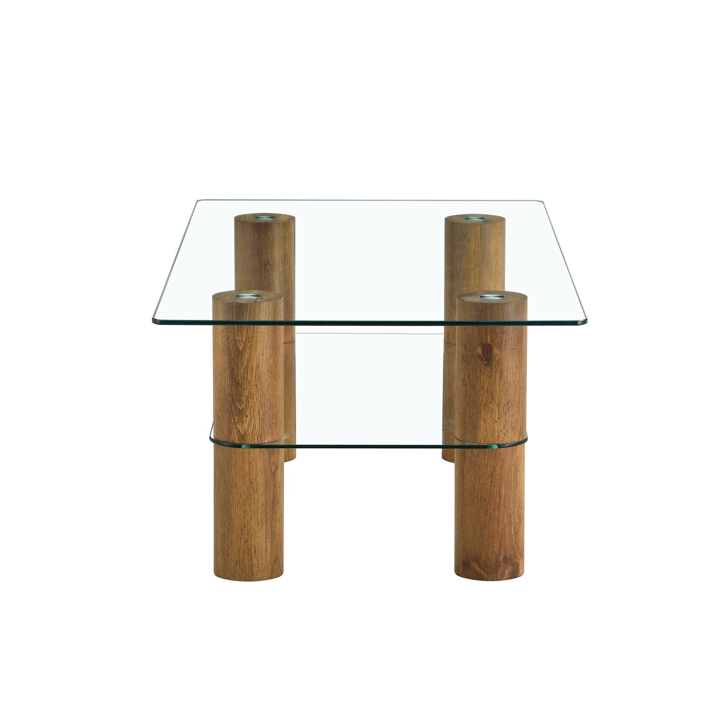 Sleek Dual-Layer Glass Coffee Table with Wooden Accents