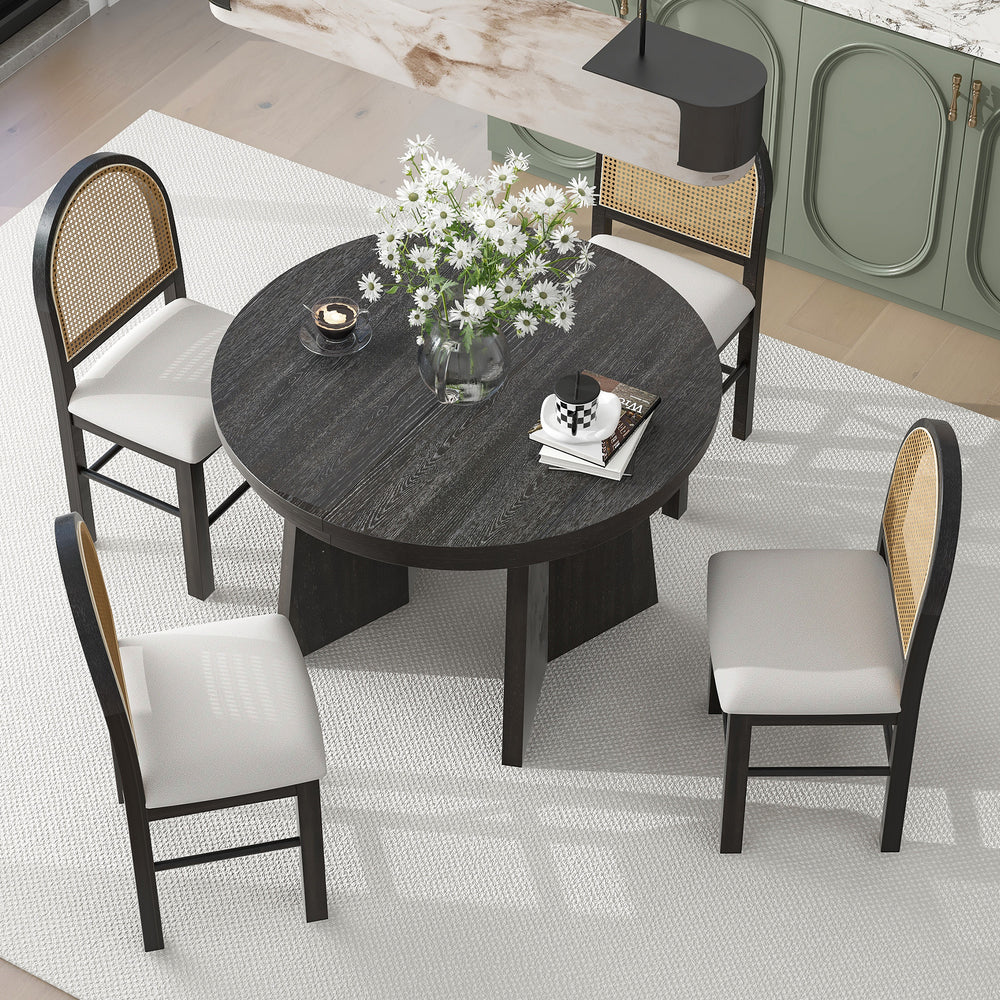 Vintage Vibes Dining Set: Extendable Table & Cozy Upholstered Chairs