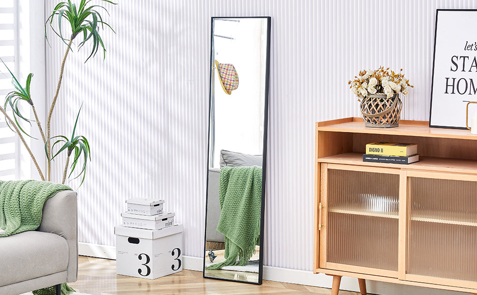 Elegant Full-Length Black Wood Mirror