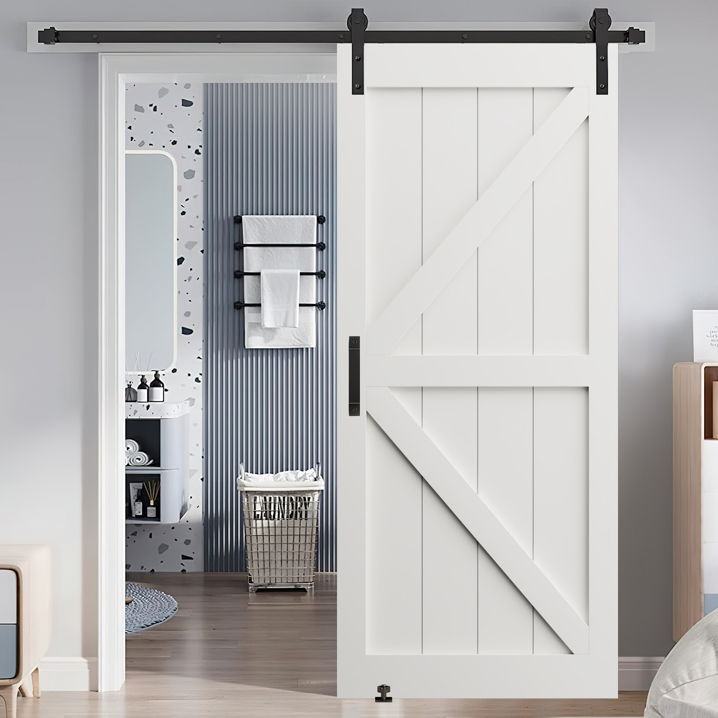 Modern Barn Door Kit: DIY Primed Slab with Hardware & Handles