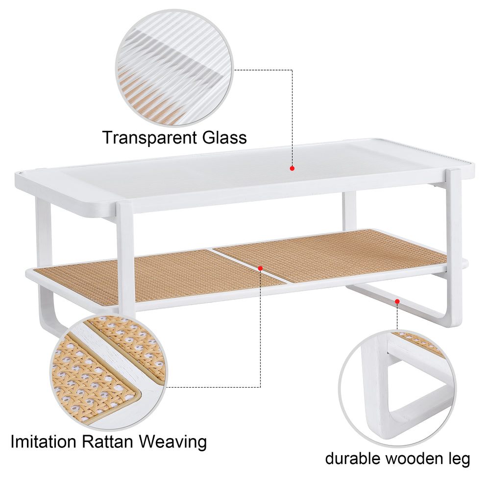 Sleek White Double Layer Coffee Table