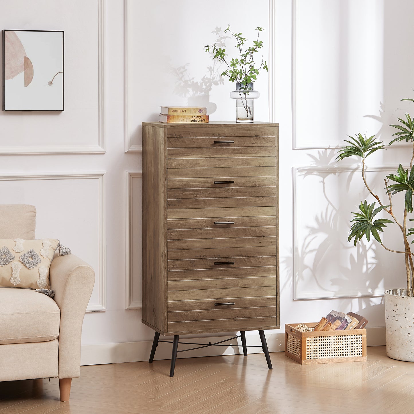 Rustic Walnut 5-Drawer Dresser