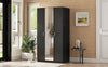 Chic Black Wardrobe with Mirror and Shelves