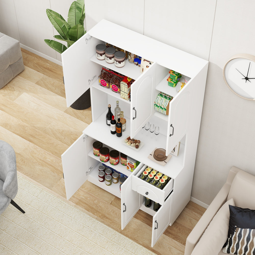 Charming White Kitchen Pantry with Countertop & Adjustable Shelves