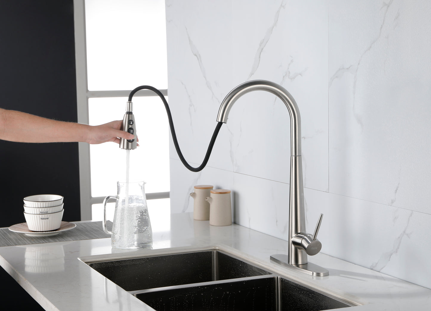 Sleek Brushed Nickel Kitchen Faucet with Pull-Down Sprayer