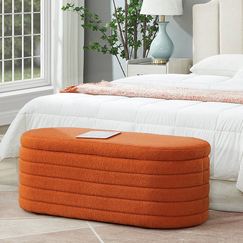 Cozy Storage Ottoman Bench in Orange