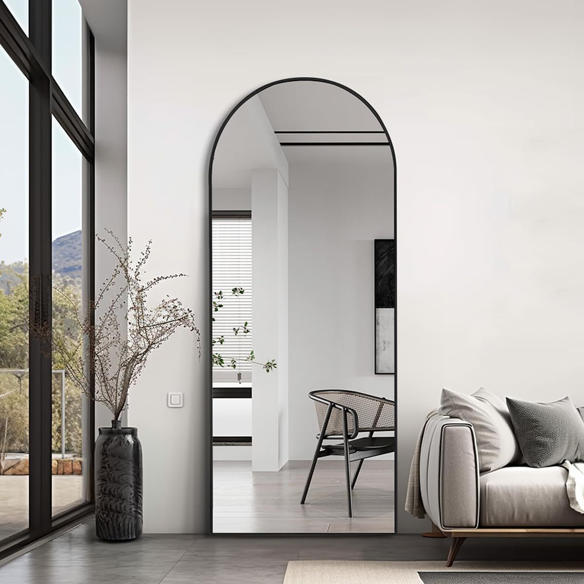 Sleek Black Arch Full-Length Mirror