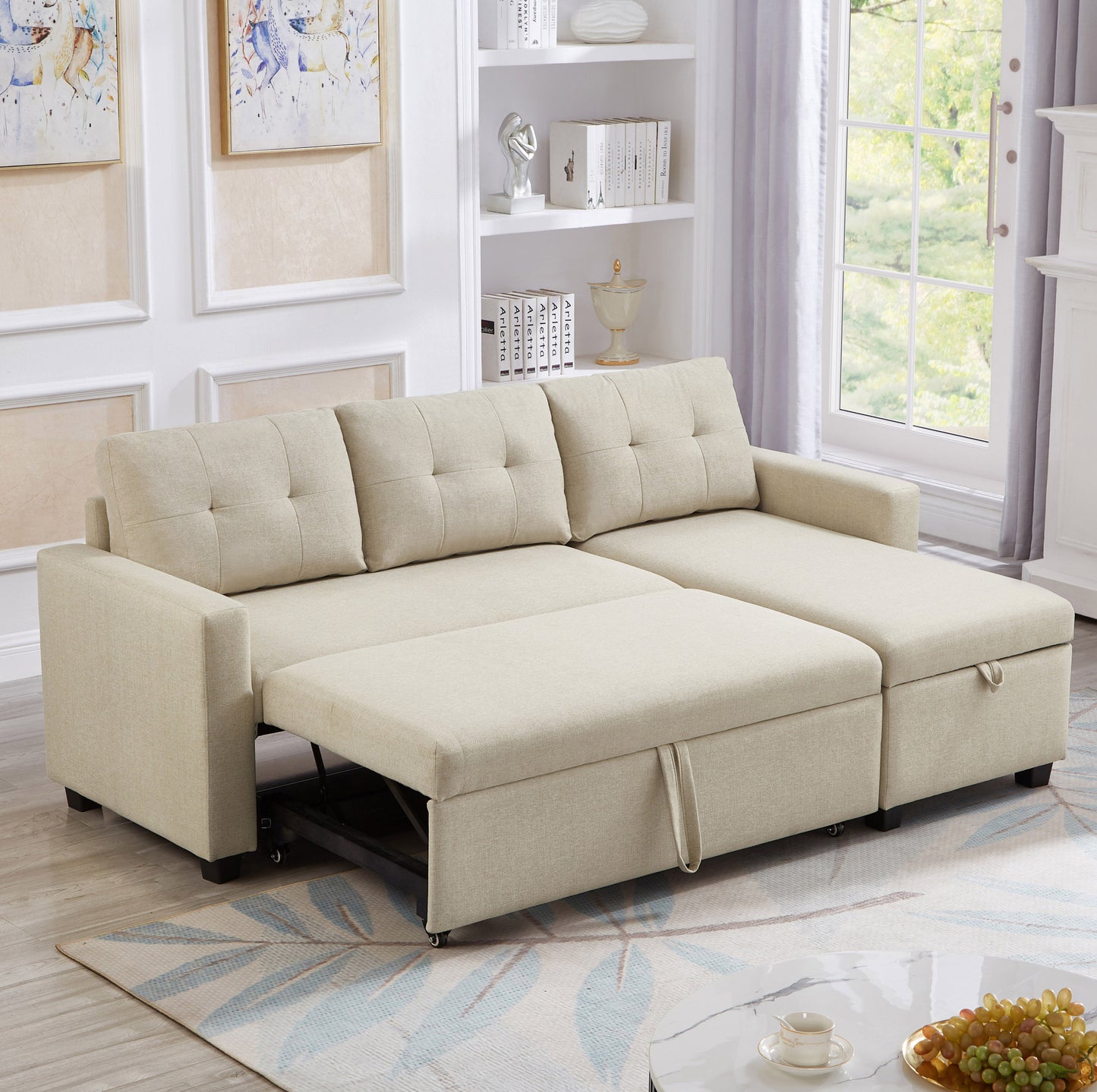 Beige Convertible Storage Sofa Sectional