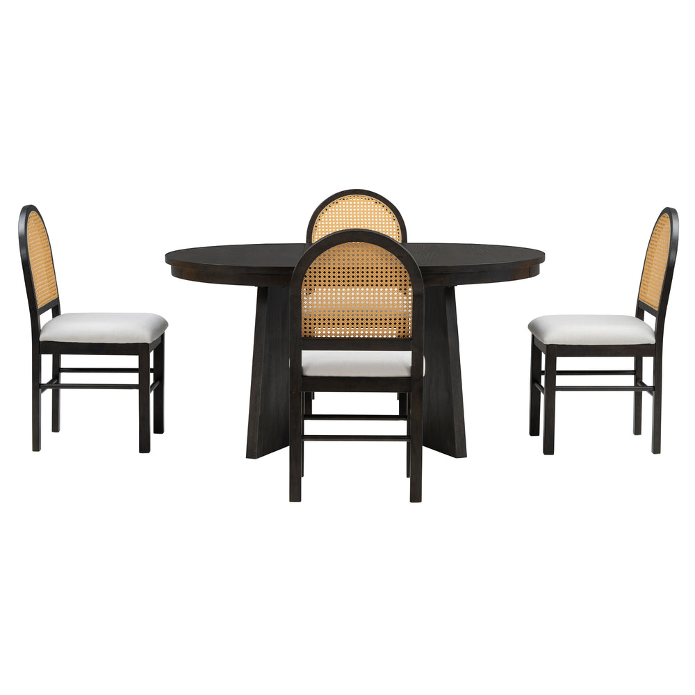 Vintage Vibes Dining Set: Extendable Table & Cozy Upholstered Chairs