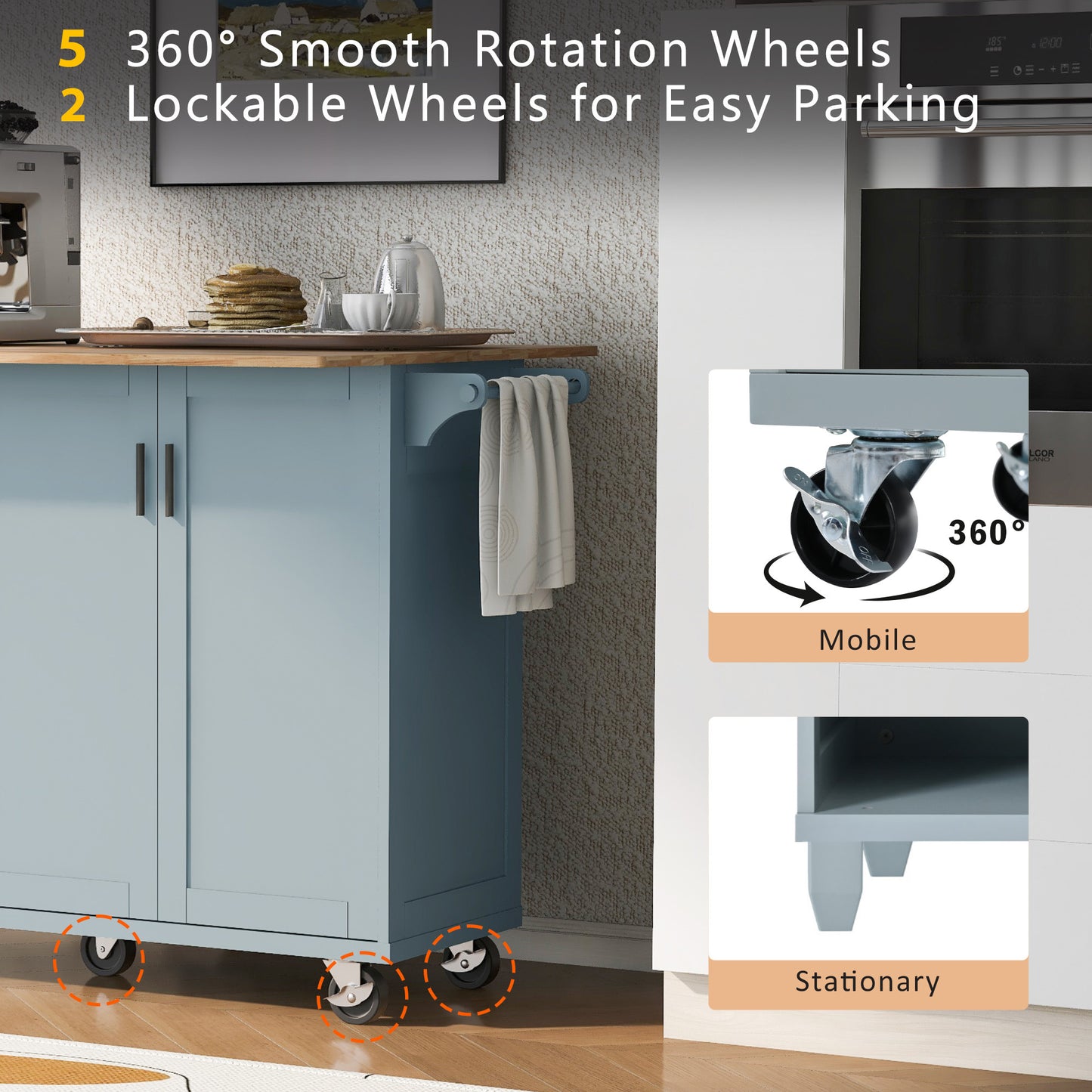 Rolling Kitchen Island with Foldable Top and Storage