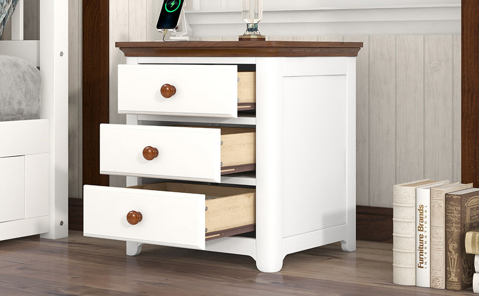 Chic Wooden Nightstand with USB Ports and Ample Storage