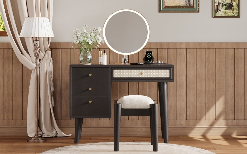 Chic Boho Vanity Set with USB Charging & Storage