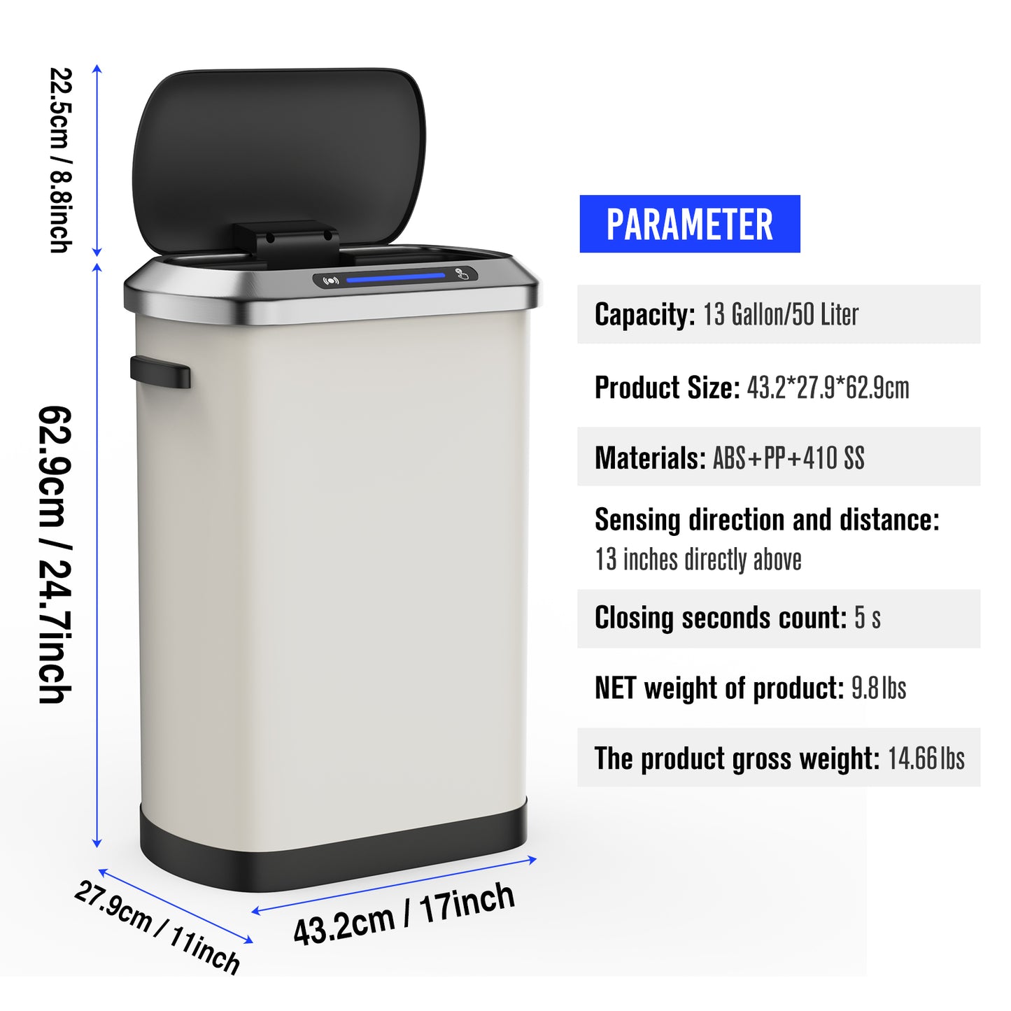 Smart Sensor Trash Can - Effortless Waste Management in White