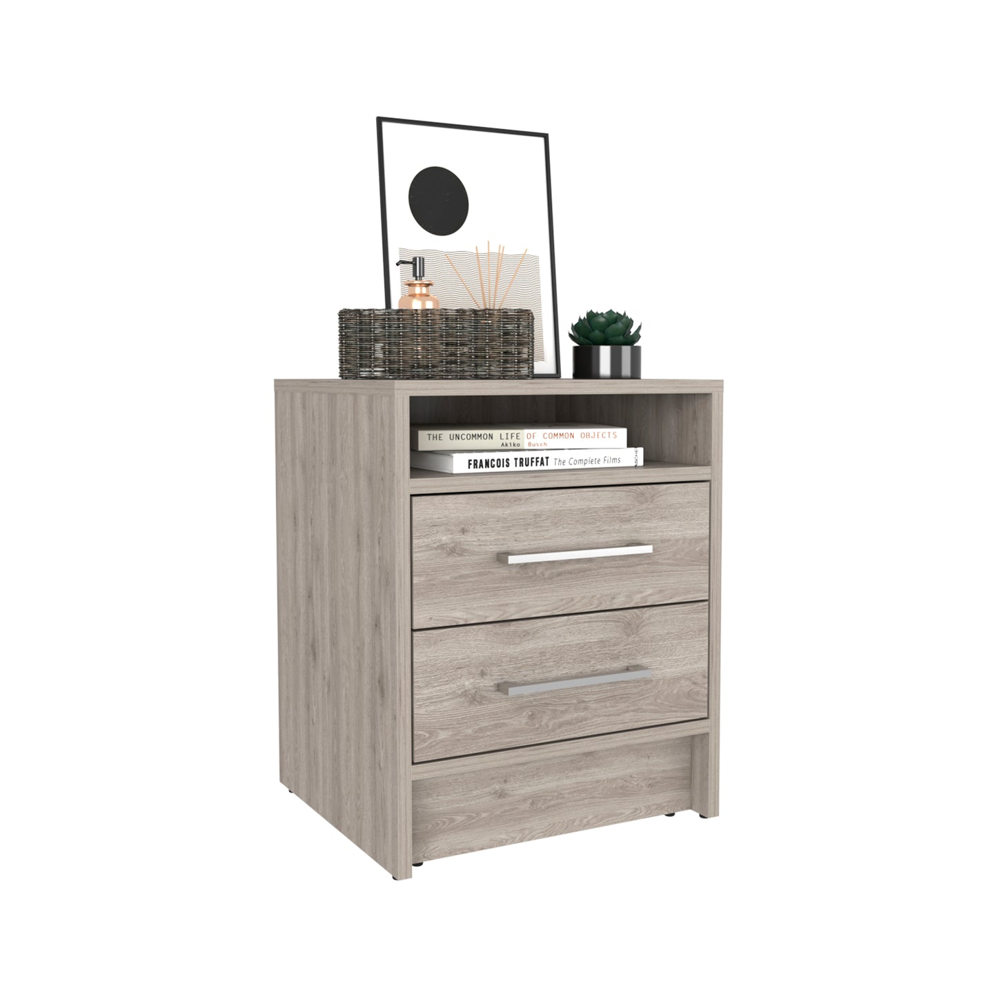 Light Gray Double Drawer Nightstand