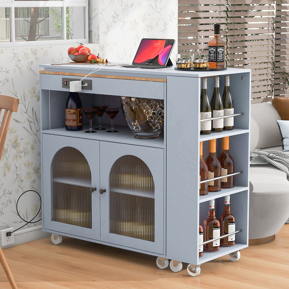 Versatile Rolling Kitchen Island with LED Lights and Storage