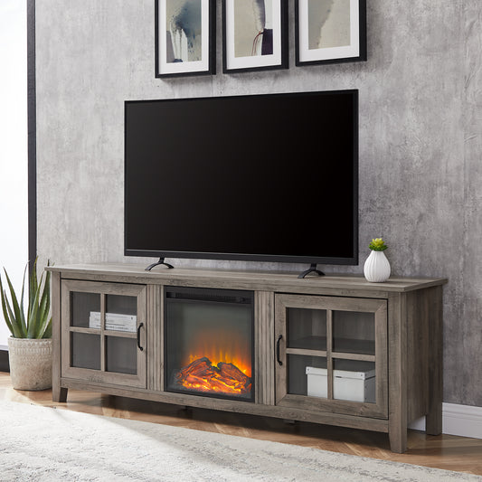 Grey Wash Farmhouse Fireplace TV Stand