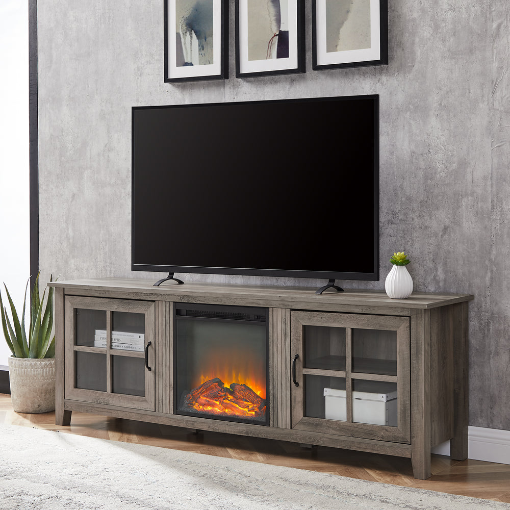 Grey Wash Farmhouse Fireplace TV Stand