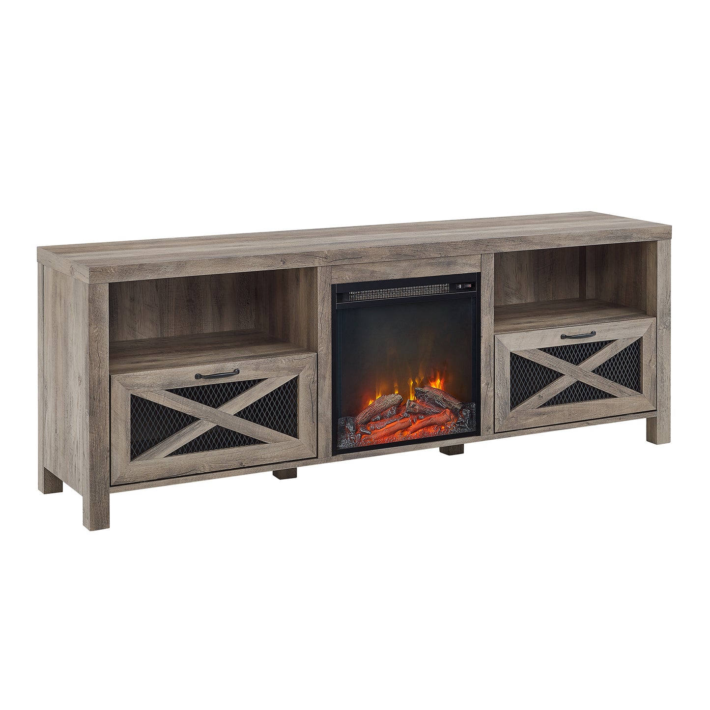 Rustic Metal Mesh Fireplace TV Stand