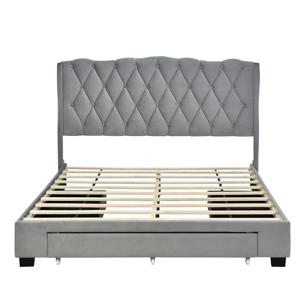 Velvet Dream Bed with Tufted Headboard and Storage